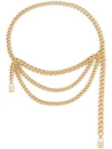 Cadena de Cintura, Cinturón de Moda, Colgante Punk, Cadena de Cintura Alta, Color Oro y Plata, Joyería Corporal Sexy, Accesorios de Ropa de Moda para Mujer - Dorado - Ver 1