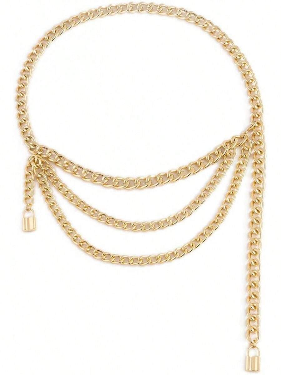 Cadena de Cintura, Cinturón de Moda, Colgante Punk, Cadena de Cintura Alta, Color Oro y Plata, Joyería Corporal Sexy, Accesorios de Ropa de Moda para Mujer - Dorado - Ver 1
