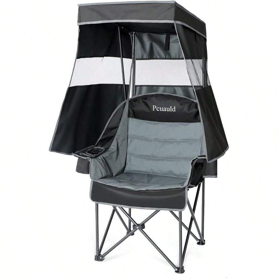 Camping Chair With Canopy Shade Heavy Duty Folding Chair With Cup Holder Oversized Beach Chairs With Canopy Adults Portable Padded Outdoor Lawn Chair Sports Events Fishing, 500LBS - Grey + Single Pack - View 1