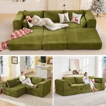 STHOUYN Sofá cama convertible de chenilla plegable de 106 pulgadas, sofá modular de piso verde extraíble con almohada, sofá seccional de espuma viscoelástica sin resortes para sala de estar y recámara - Verde - Ver 1