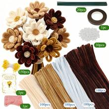 603 Pcs Kit Kerajinan Bunga dari Pembersih Pipa dengan Kartu Ucapan dan Video Tutorial, Set Perlengkapan Pembuatan Bunga DIY Lengkap, Paket Aksesoris Berwarna-warni Bertekstur, Kit Kerajinan Batang Chenille Premium - 603 buah - View 2