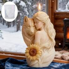 Mysterious Wolf Woman Silicone Candle Mold, Intimate Woman And Wolf With Sunflower Details, Reusable For Resin/Candle/Plaster And Other Materials, Smooth Inner Wall For Easy Demolding, Perfect For Fantasy Theme Parties Or Natural Style Home Decor, Unique Design Adds Mystery And Natural Beauty To Indoor Decoration, Evokes Longing For Freedom And Harmony When Lit - White - View 4