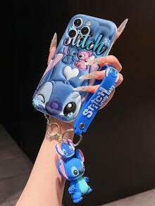 Disney Lilo And Stitch Phone Case : 3D Fluffy Pattern Border Protector Phone Soft Phone Case With A Free Cute Stitch Bracelet Chain Lanyard, Stitch, Lilo, Angel, For Apple 17 Promax 17 Pro 16 15 14 13 12 11 Pro Max XS Max X XR Soft Cover Summer Phone Case - White - View 4