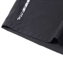 Plus Size Men's Summer Outdoor Sports Shorts, Elastic Waist Drawstring Pocket Zipper Design CasualBermuda Shorts - Black - View 7