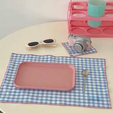 1/2/6pcs Ins Style Minimalist Sweet Cute Blue Plaid Fabric Placemats Napkins Decorative Pads For Kitchen Living Room, Suitable For Festivals And Weddings - Multicolor - View 2