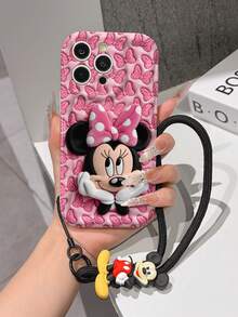 Disney Mickey Mouse Clubhouse Phone Case : 3D Fluffy Pattern Border Protector Phone Soft Phone Case With A Free Cute Mickey Mouse Bracelet Chain Lanyard, Mickey Mouse, Minnie Mouse, Donald Duck, Daisy Duck, Goofy, Pluto, For Apple 17 Promax 17 Pro 16 15 14 13 12 11 Pro Max XS Max X XR Soft Cover Summer Phone Case - 白色 - 查看 3