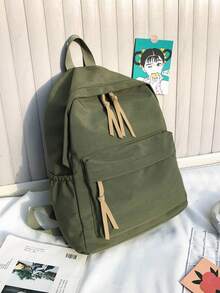 Mochila Vintage de unicolor con Detalle de Cinta, Mochila Escolar Ultraligera para Adolescentes, Mochila Unisex para Desplazamiento Diario y Campus - Multicolor - Ver 3