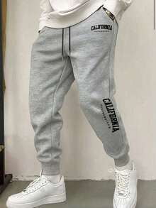 Men's Lightweight, Loose-Fitting Sweatpants With Elastic Drawstring, Featuring A  Letter Print - 煙灰色 - 查看 12