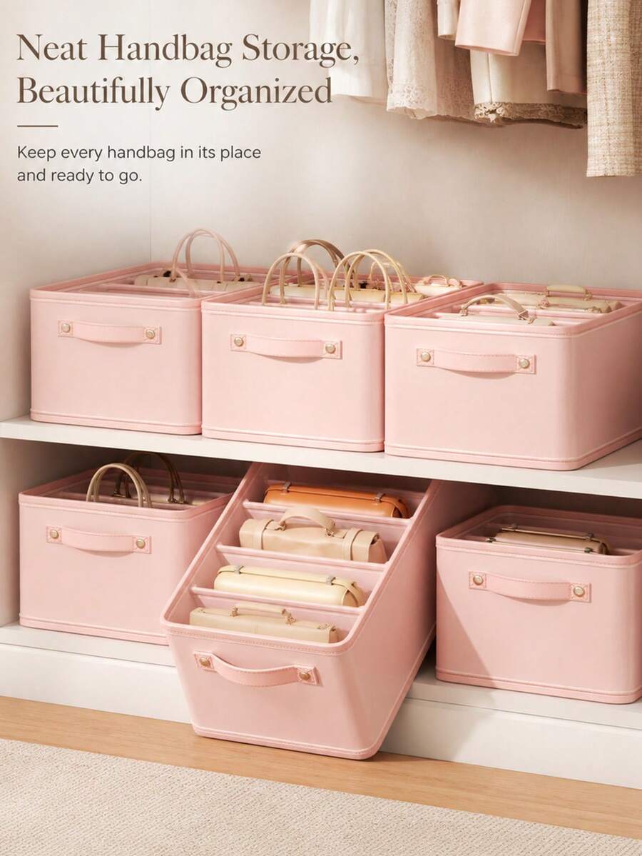 1Pc Foldable Handbag Storage Box With Lid & Multiple Compartments, Multi-Purpose Organizer For Handbags, Clothes And Accessories. Space-Saving Divided Container For Closet, Ideal For Home, Dorm And Back-To-School Storage Decor