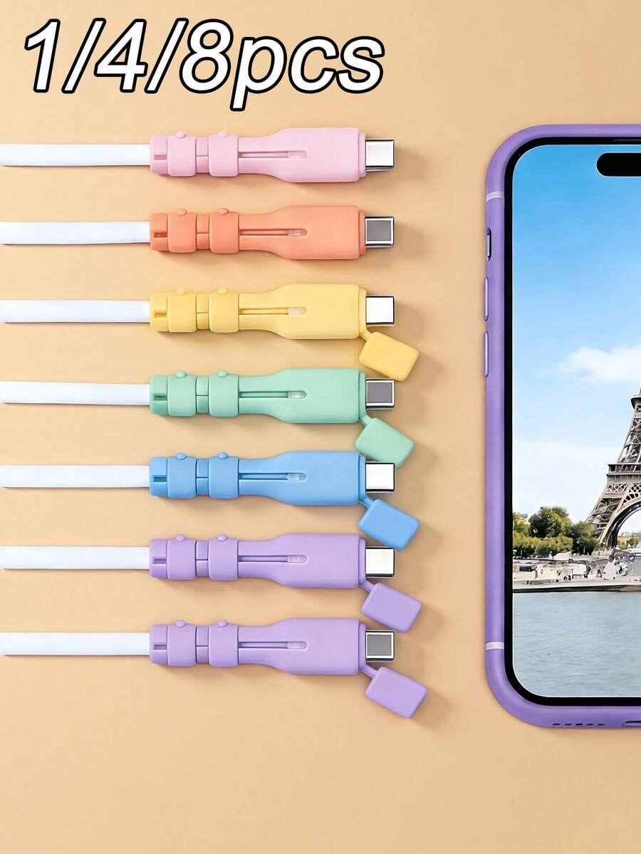 1/4/8 buah Pelindung Kabel Pengisian USB-C, Casing Pelindung Anti-Patah, Cocok untuk Smartphone, Tablet, dan Laptop, Kompatibel dengan Kabel Pengisian USB-C dan Kabel Data