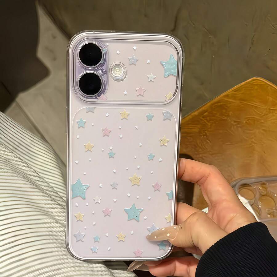 1件 透明白色馬卡龍星星圖案 全覆蓋鏡頭保護 防摔防撞 個性化手機殼 相容 iPhone 16 Pro Max/17/16/15/14 Plus/13/12/11/Air - 彩色 - 查看 1