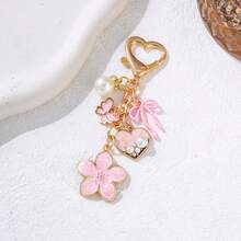 1Pc Alloy Enamel, Sakura Heart Pearl Bow Keychain, Suitable For Back To School, Teen Girls, Daily Handbag Decor, Schoolbag Pendant - Multicolor - View 10