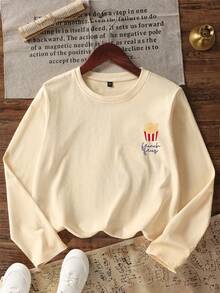 Tween Girl Casual Fun Print Round Neck Pullover Long Sleeve T-Shirt Autumn/Winter Top - Apricot - View 5