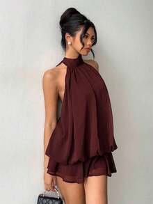 Vestido mini elegante de cuello halter rojo para el Día de San Valentín de las mujeres - Rosa - Ver 7