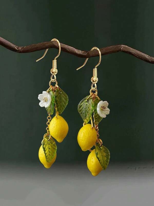2pcs Resin Lemon Earrings, Lightweight Fruit Shaped Earrings, Cute And Sweet, Pastoral Style Earrings, Great Birthday Gift