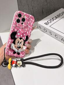 Disney Mickey Mouse Clubhouse Phone Case : 3D Fluffy Pattern Border Protector Phone Soft Phone Case With A Free Cute Mickey Mouse Bracelet Chain Lanyard, Mickey Mouse, Minnie Mouse, Donald Duck, Daisy Duck, Goofy, Pluto, For Apple 17 Promax 17 Pro 16 15 14 13 12 11 Pro Max XS Max X XR Soft Cover Summer Phone Case - 白色 - 查看 6