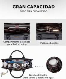 Bolsas de Mujer para Laptop 15.6 Pulgadas Impermeable Bolsa Trensada Tote Grande Maletín de Negocios Bolsa de Mano - Negro - Ver 6