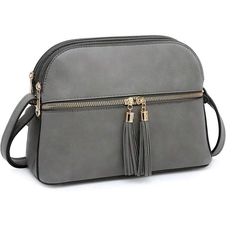 Dasein Bolso bandolera con cremallera para mujer, bolso de hombro a la moda con múltiples bolsillos - 1-gris - Añade 2