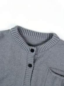Men's Solid Color Knit Cardigan, Old Money Vintage Loose Fit, Versatile For Commute, Outdoor And Streetwear, Spring/Autumn - Grey - View 5