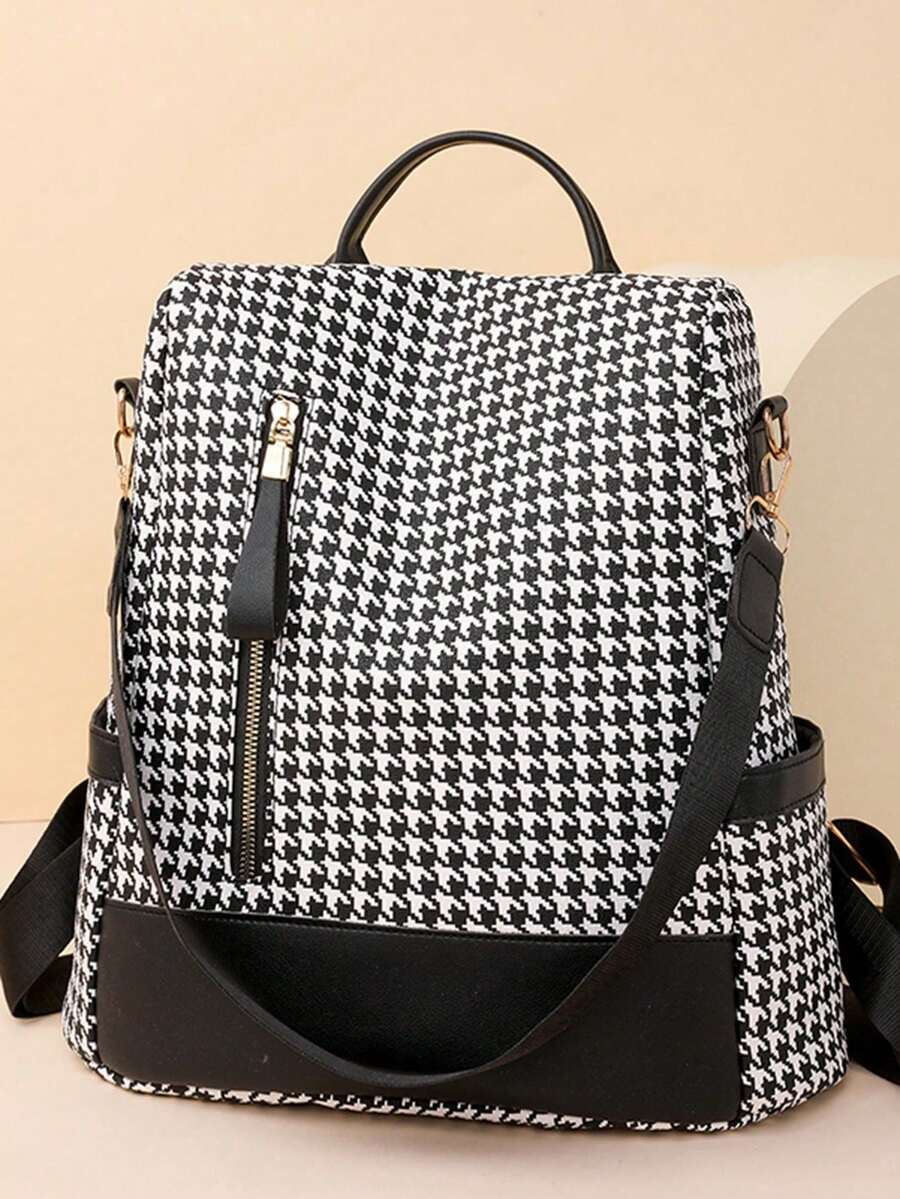 Large Capacity Backpack With Zipper Closure And Plain Style, For Everyday Casual Use - Apricot - View 1