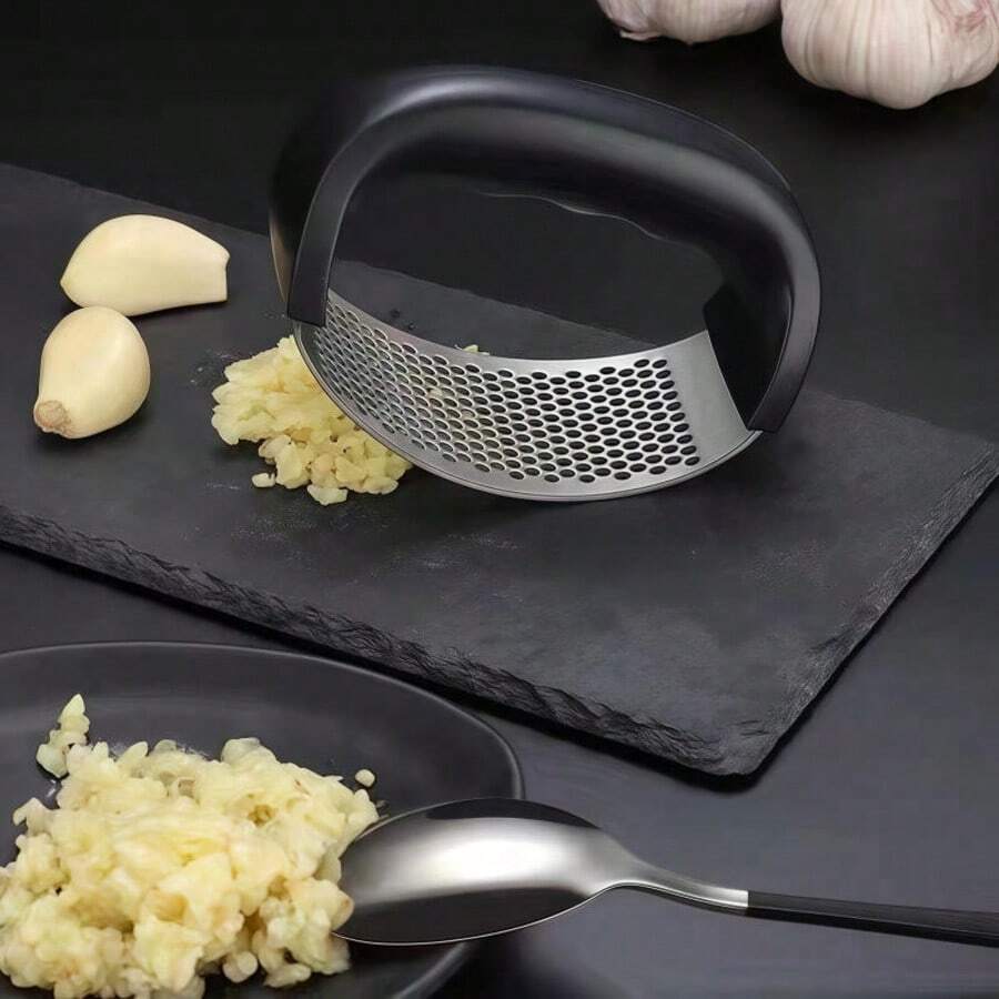 Stainless Steel Garlic Press, Manual Garlic Crusher, Multi-Functional Kitchen Tool, Suitable For Chopping, Crushing And Grinding Garlic Cloves, Garlic Mashing Tool, Garlic Chopper - Multicolor - View 1