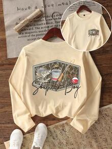 Tween Boy Casual Fun Print Crew Neck Pullover Long Sleeve T-Shirt, Autumn/Winter Top - Apricot - View 5