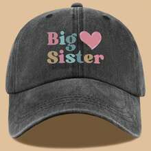 1pc Cute Playful Colorful English Font Design Printed Baseball Cap "Big Sister" And Love Heart Pattern Lightweight Comfortable Breathable Sun Hat Fashionable Easy Beautiful Men And Women Baseball Cap Adjustable Size Trucker Dad Hat Mom Beach Holiday - Black - View 1