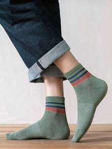 1/5/10 Pairs Multi-Color Striped Pattern Comfortable Fashionable Retro Versatile Casual Minimalist Sports Men's Short Socks - Multicolor - View 2
