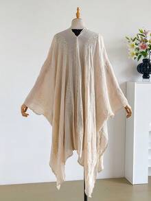 1件優雅花卉圖案波希米亞風刺繡開襟披肩女款和服式圍裙，春夏外穿沙龍，海灘度假防曬抗UV刺繡開襟衫，時尚百搭奢華裝飾，適合日常穿著，送禮首選 - 杏色 - 查看 4