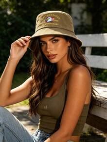 Sombrero de cubo de mezclilla unisex con águila de aniversario, sombrero conmemorativo bordado de nuevo estilo, protección solar, versátil - A - Ver 2