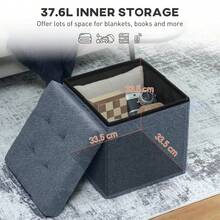 Foldable Sherpa Fleece Storage Ottoman - Blue - 1 - View 4
