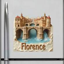 佛羅倫斯撕邊框 Ponte Vecchio 橫跨阿爾諾河與永恆宮殿瀑布磁鐵，文藝復興氣息仍在水面呼吸，適用於家中所有金屬表面的紀念品 - A - 查看 2