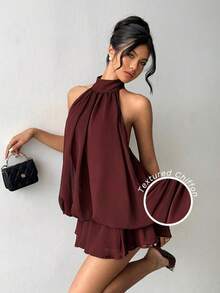 Vestido mini elegante de cuello halter rojo para el Día de San Valentín de las mujeres - Rosa - Ver 2