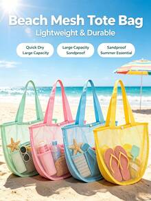 1pc Shell Mesh Bag, Beach Bag, Shell Mesh Storage Bag, Shell Tote Bag, Ideal For Collecting Shells, Beach Toys And Swimming Gear, Essential For Travel, Camping, Beach, Summer, Home Decor, Home Supplies, Family Essentials, Gift For Women, Gift For Men, Gift For Mother, Gift For Father, Gift For Grandfather, Gift For Grandmother - High-quality Storage Bags - View 2