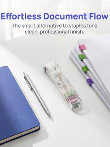 Push Stapler Set With 50 Colorful Metal Clips - Transparent, Removable Clip Pusher For Office And School Supplies - Portable, Easy-To-Use Binder Tool - Sets - View 4