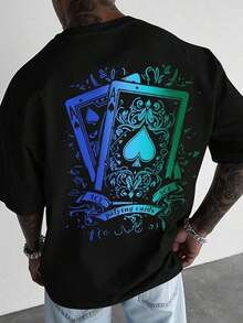 Manfinity Men's Short-Sleeved Crew Neck T-Shirts With Letter And Figure Print, 2000s Style Summer Graphic Tees. - Krem - View 1