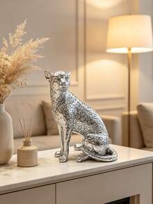 1pc Leopard Statue Decorative Figurine, Retro Style Resin Crafts For Decoration In Study, Foyer, Office, Hotel - Gold - View 11