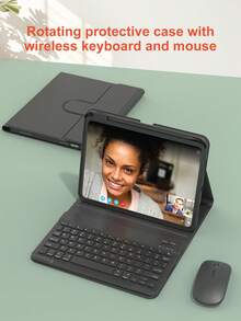 Set Keyboard, Casing Pelindung, dan Mouse yang Dapat Berputar 360°, Kompatibel dengan iPad A16 Generasi ke-11/10/9/8/7/6/5, Air 10.9/11/10.5/9.7 Inci, dan Pro 11 (1/2/3/4); Dilengkapi dengan Slot Pensil Terintegrasi, Keyboard Nirkabel yang Dapat Dilepas (dengan Baterai 150mAh) dan Casing Pelindung Kulit PU - Hitam - Paket Keyboard Putar 360 Derajat Warna Hitam + Casing Pelindung + Mouse - View 5