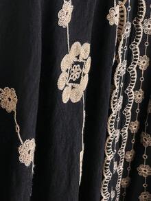 1件極簡優雅花卉圖案波希米亞風刺繡開襟披肩女款和服/圍裙，春夏外套，海灘度假防曬，刺繡開襟衫，時尚百搭輕奢裝飾，適合日常搭配，禮物首選 - 黑色 - 查看 4