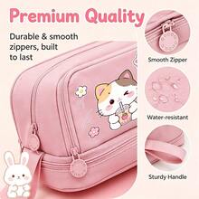 Cute Pink Cat Desktop Stationery Pencil Case, Suitable For School Group Customization, Gift Giving, 4-Layer Zipper Multi-Function Pencil Holder, New Large Capacity Japanese Style Cute Stationery Storage Bag, Women's Back To School Supplies - Multicolor - View 6