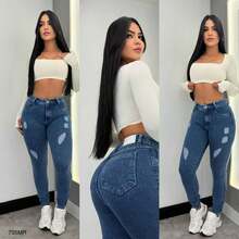 Calça Jeans Feminina Super Skinny Sal e Pimenta - Pimenta Original Rasgadinha com Elastano Bordada - LT04 - Visão 1