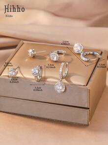 Hihho 6pcs/Set Dual-Color Round Pendant Zirconia Ear Cuff Set, Fresh Sweet Luxury Style, Based On Gold And Silver Dual-Color, Featuring 3D Round Shape + Trapezoidal Zirconia Inlay + Full Rhinestone Ear Hoop Combination, Dynamic And Fresh Design, Transparent And Sparkling Zirconia, Combining Youthful Charm And Exquisite Luxury, Suitable For Full Ear Stacking, Daily Commute, Dating, Best Friend Gift, Spring Outfit And More - Round Pendant Set - View 8