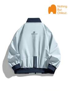 NBCT Women's Light Sport Commute Baseball Jacket, Stand Collar, Minimalist Design, Loose Fit, Slimming, Solid Color, Functional Outerwear For Daily Work And Hiking - Baby Blue - View 3