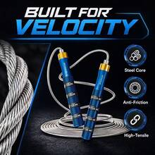 1pc Professional Adjustable Fitness Jump Rope, 10FT PVC Steel Wire Rope Dual Smooth Ball Bearings 360 Rotatable Ergonomic Grips For Workout Fat Burning Indoor Outdoor Training - 藍色 - 查看 2