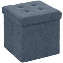 Foldable Sherpa Fleece Storage Ottoman - Blue - 1 - View 9