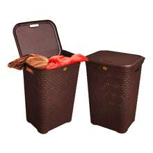 Combo Of 2 Rattan Baskets With Lids - La Ardilla Plastics - Basket, Laundry Hamper, Organizer, Polypropylene Material, Durable, Lightweight And Elegant - Ideal For Indoor And Outdoor Use, Bedroom, Laundry Area. - 巧克力棕 - 查看 4