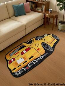 1pc, Summer New, Yellow Sports Car Shaped Rug, Perfect For Bedroom, Living Room Decor, Decorative Rug, Bedroom Decor, Small Rug, Rug, Home Decor, Living Room Rug, Living Room Small Rug, Bedroom Rug, Living Room Home Decor, Outdoor Rug, Washable Rug - Multicolor - View 6