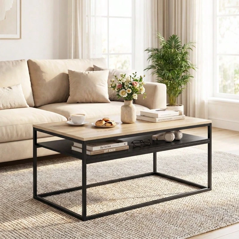 Coffee Table With Shelf, Modern Industrial Style, Lounge Table For Living Room Or Bedroom, 100 X 59 X 47 Cm, Oak. - Oak - View 1