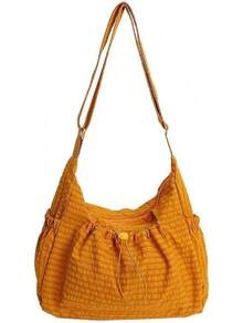 Bolso bandolera de nailon para mujer, ligero, con correa ajustable y múltiples bolsillos - Amarillo - Ver 2