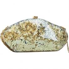 Bolso de mano de piel sintética desmontable con cadena para hombro y noche, bolso de mano para mujer, formal, boda, fiesta, baile de graduación - Una purpurina acrílica dorada - Ver 2
